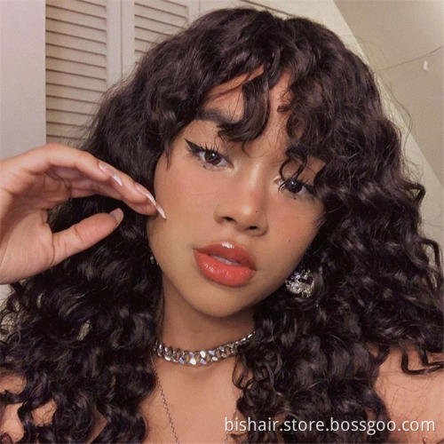 Wholesale Water Wave Short Bob Human Hair Wigs with bangs For Full Machine Made Wigs For Black Women Remy Pixie Cut Bob Wig